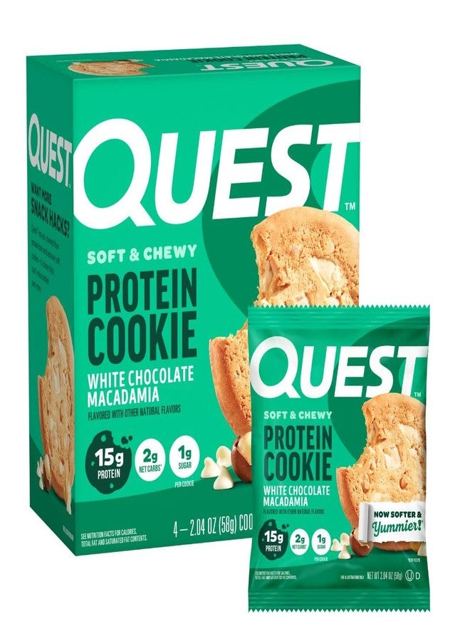 Quest Nutrition White Chocolate Macadamia Protein Cookie, 15g Protein, 1g Sugar, 2g Net Carbs, Keto Friendly, High Protein, Low Carb; 4 Count - Image 1